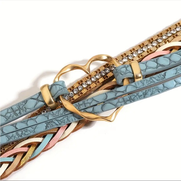 🩷Boho-Chic Pu Leather Wrap Bracelet With Sparkling Rhinestone Heart💜 - Picture 7 of 9